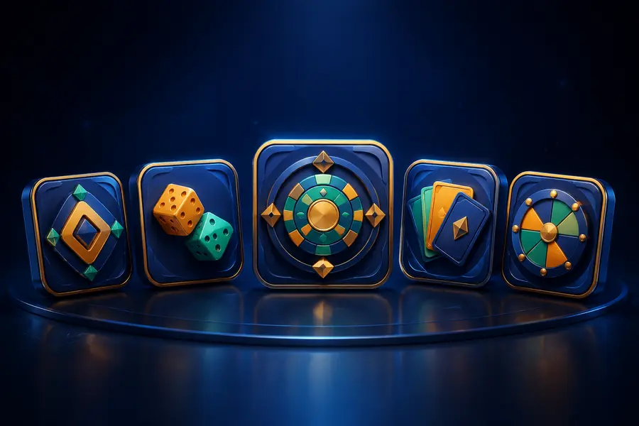 Abstract mobile game category tiles in the Daman App visual system